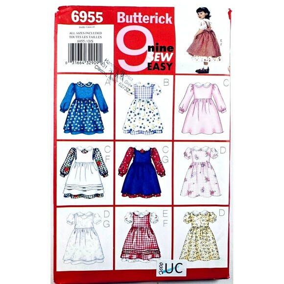 Toddler Dress & Pinafore Sewing Pattern Butterick 6955 Sz 1-4 UNCUT 2000 - Picture 1 of 2